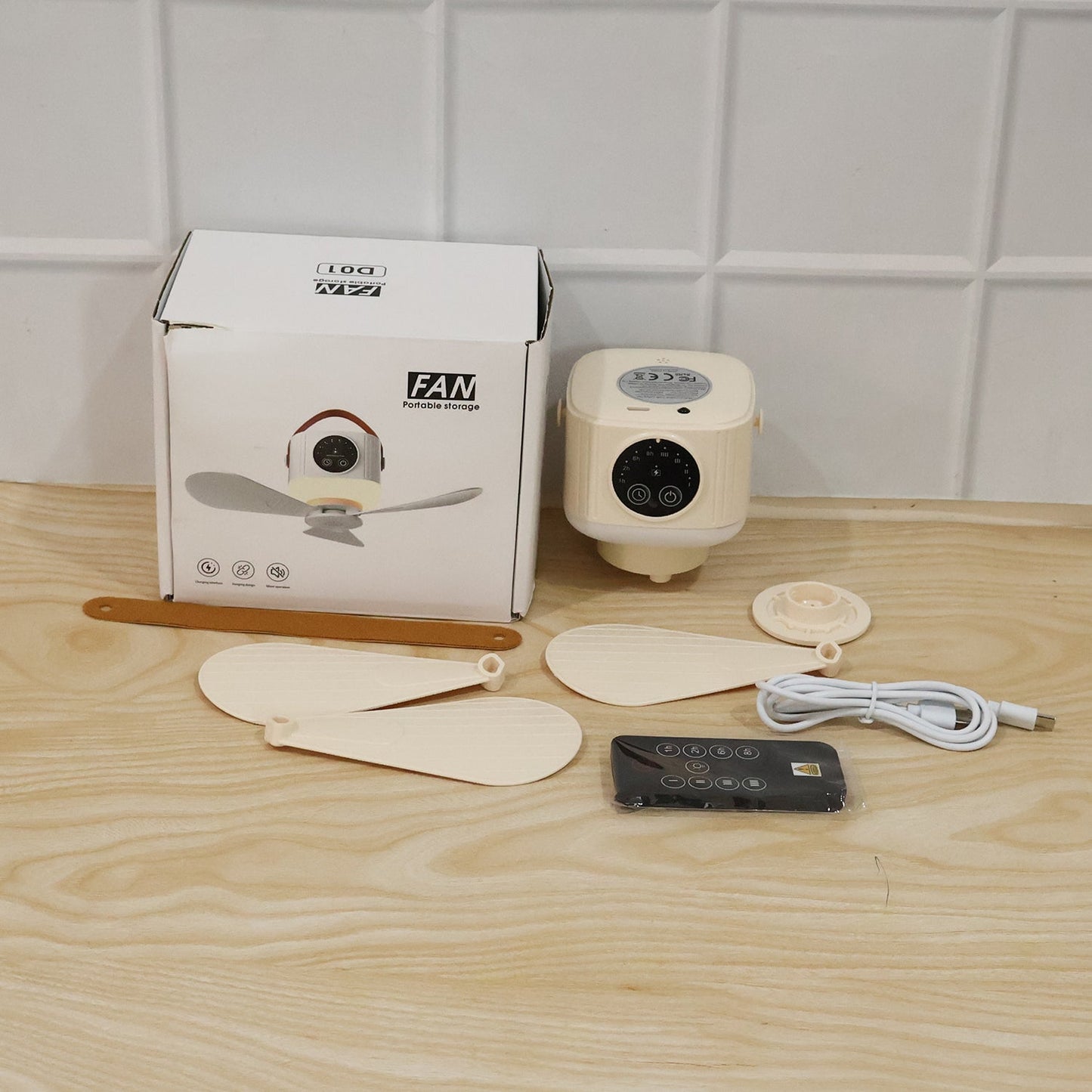 Compact camping fan with light and hanging hook for travel