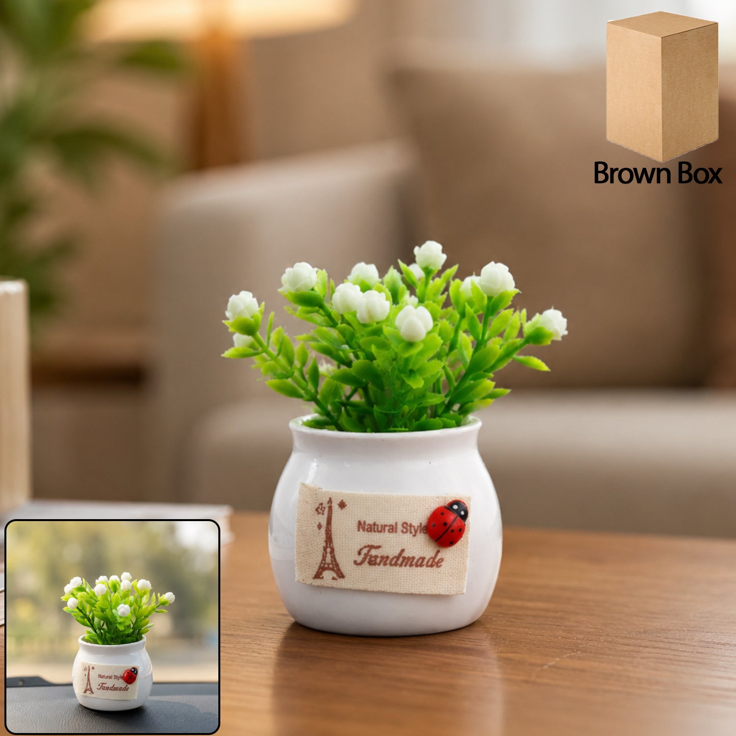 Mini artificial plant with ceramic pot and white flower bonsai for home decor (1 pc)