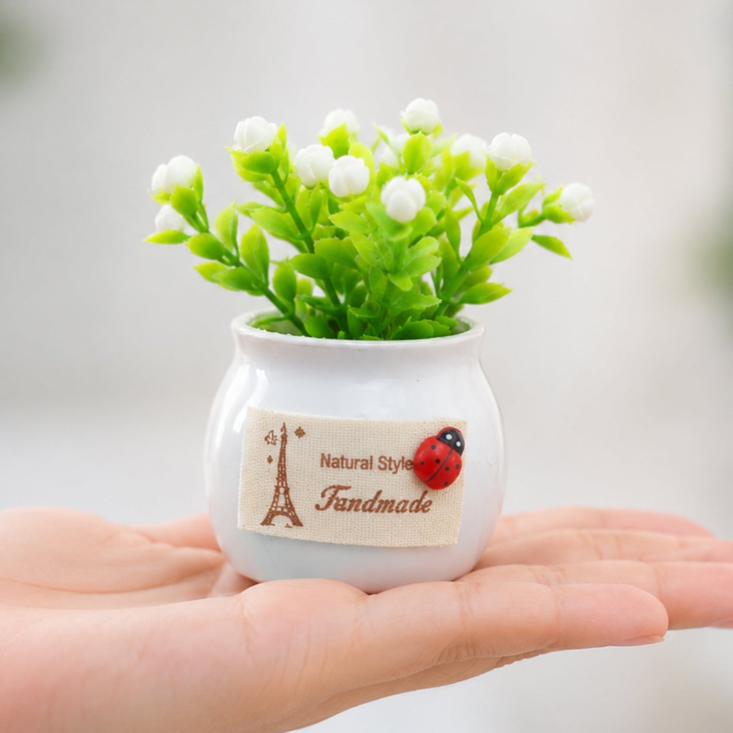 Small artificial plant for desk, shelf and table decoration