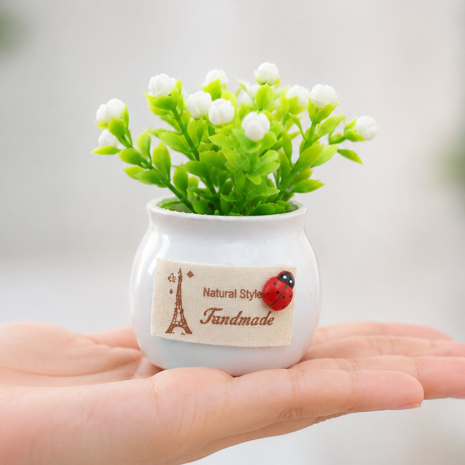Small artificial plant for desk, shelf and table decoration