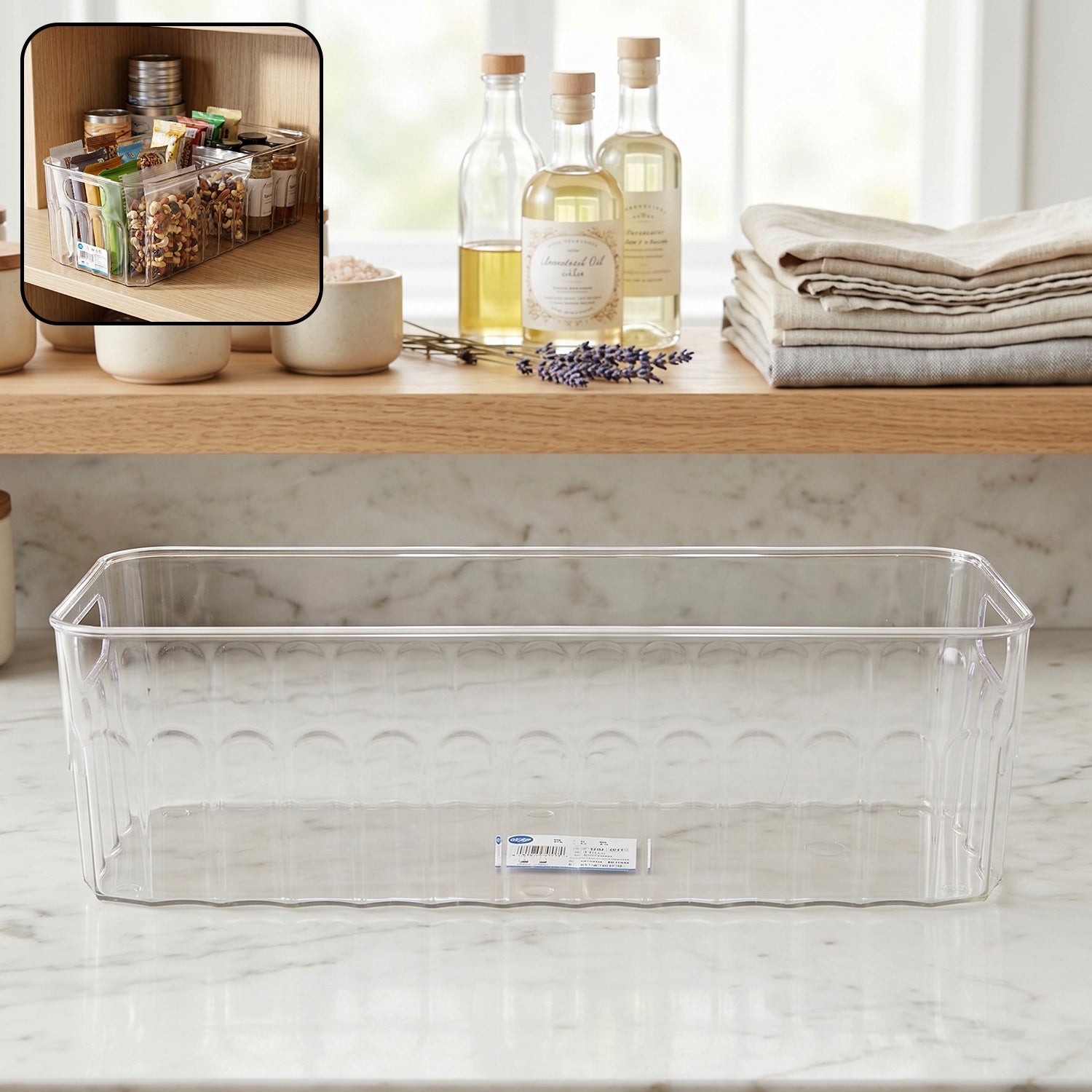 Clear plastic fridge organizer basket