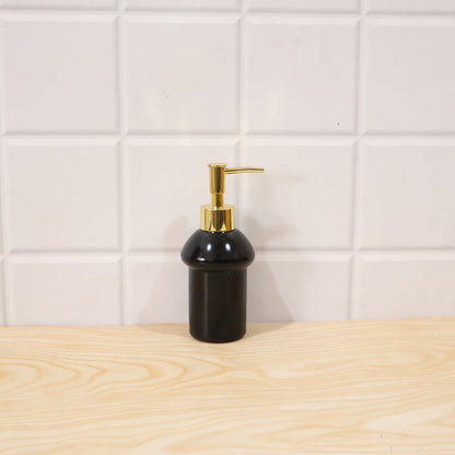 Decorative black glass soap dispenser for modern bathrooms