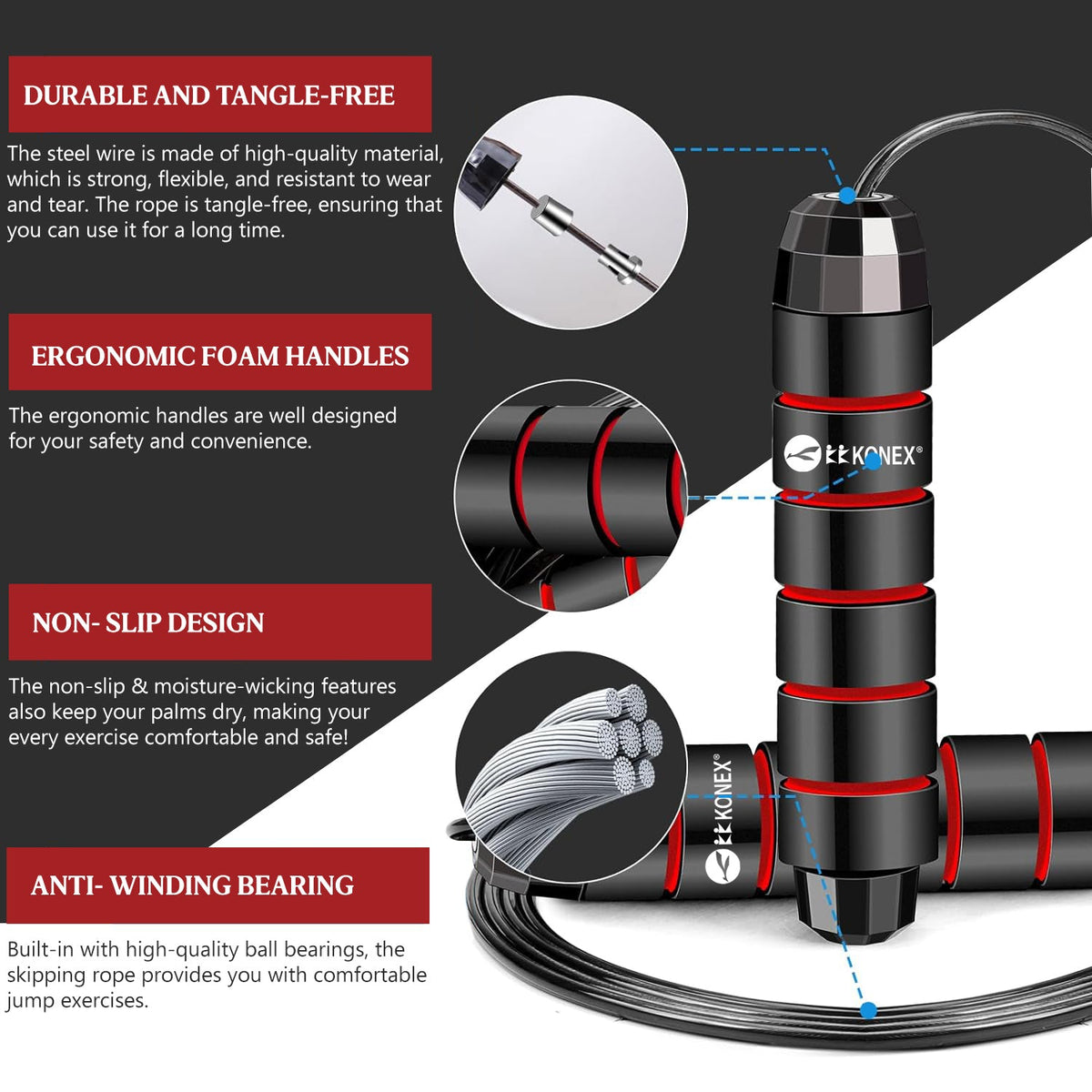 High-Speed Skipping Rope – Comfortable Foam Handles, 3 Meter – detail view
