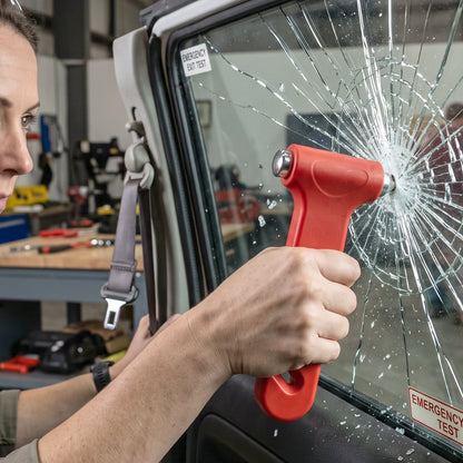 Safety hammer for breaking car windows in emergencies