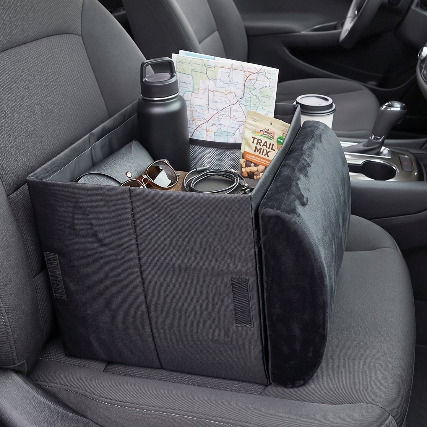 Foldable car storage box for bottles, tissues and gadgets