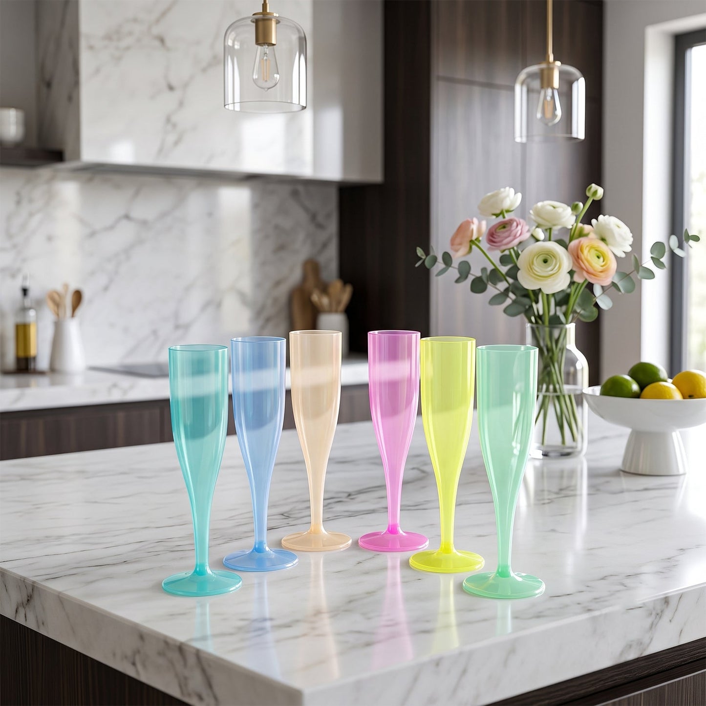 Unbreakable plastic champagne flutes for celebrations and picnics