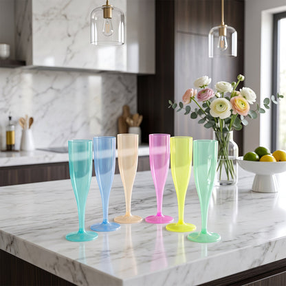 Unbreakable plastic champagne flutes for celebrations and picnics