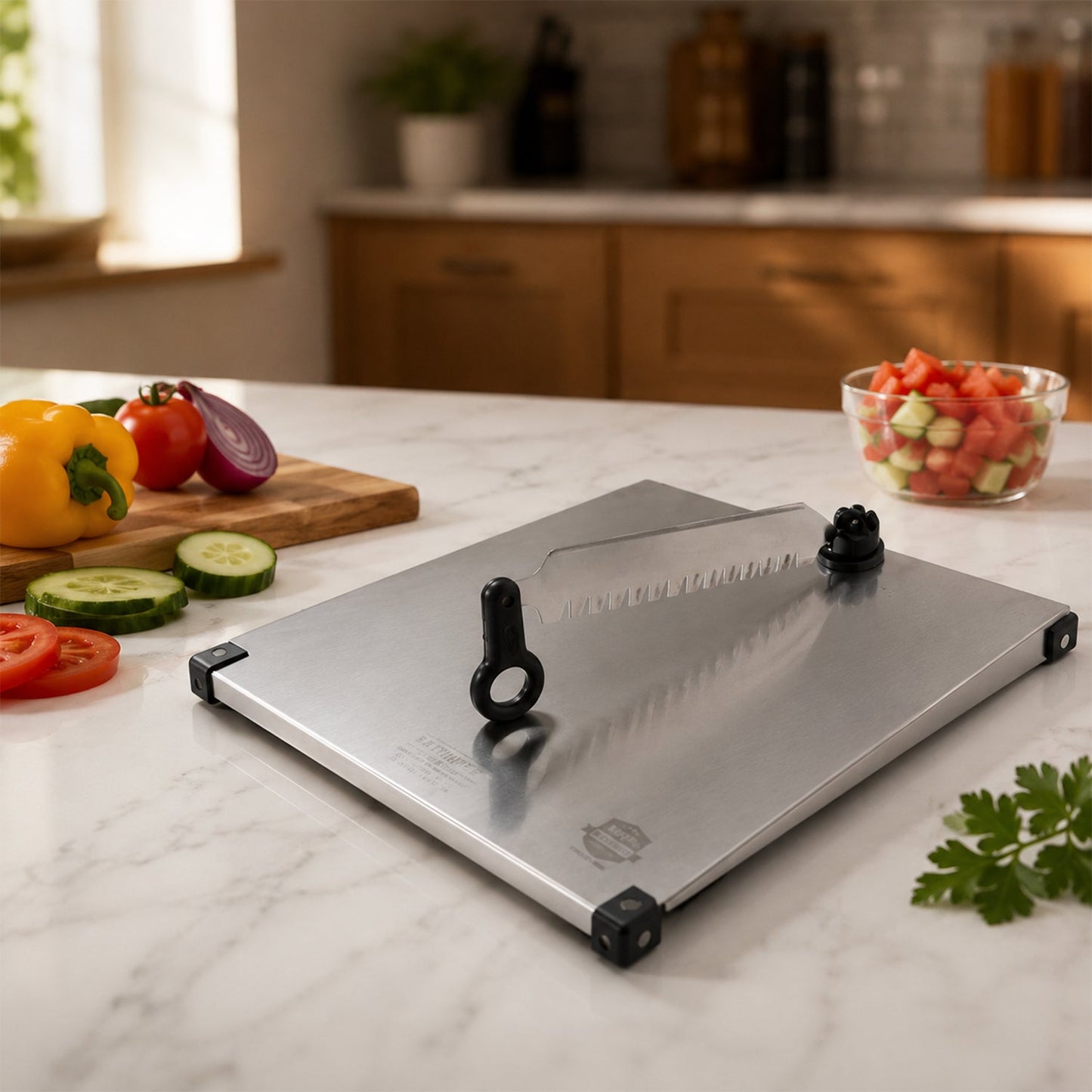 Stainless Steel 2 in 1 Cutting and Chopping Board with Knife for Kitchen (1 Pc) view 4