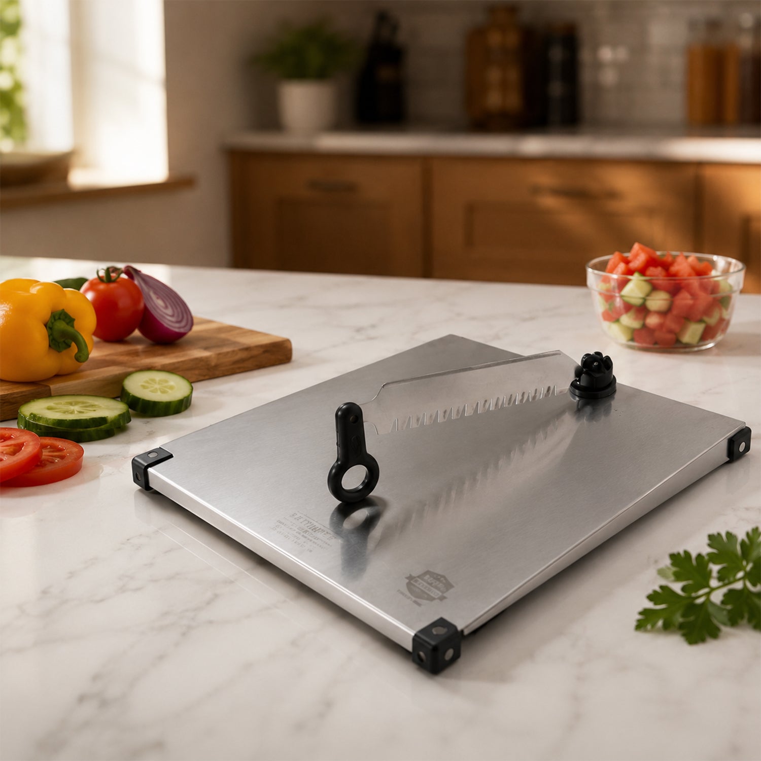 Stainless Steel 2 in 1 Cutting and Chopping Board with Knife for Kitchen (1 Pc) view 4