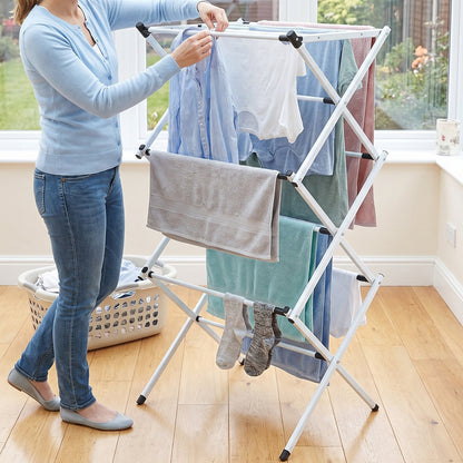 Space saving metal clothes airer suitable for indoor and outdoor drying