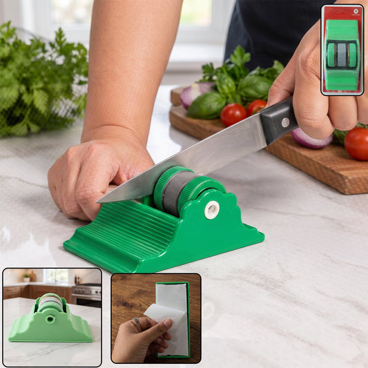 Compact Knife Sharpener with Adhesive Base, Manual Roller