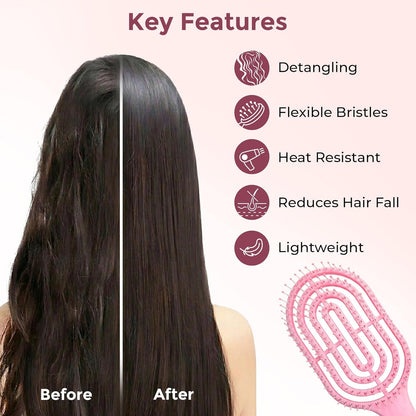 Man using the curved hair brush to style and groom his hair.