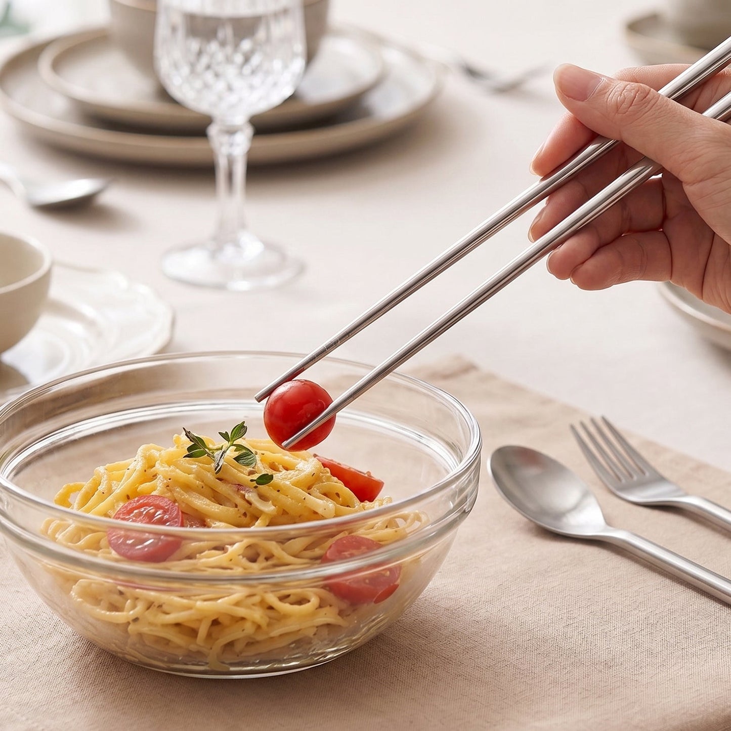 Portable spoon, fork and chopsticks kit for office and travel