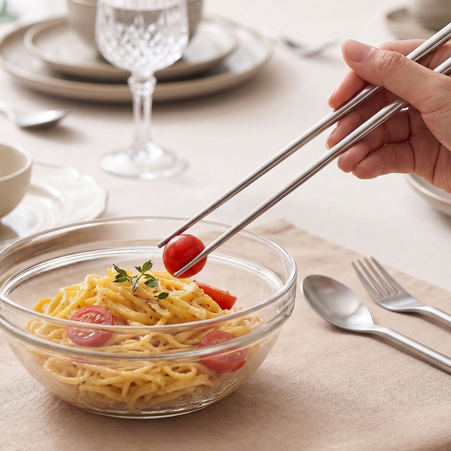 Portable spoon, fork and chopsticks kit for office and travel