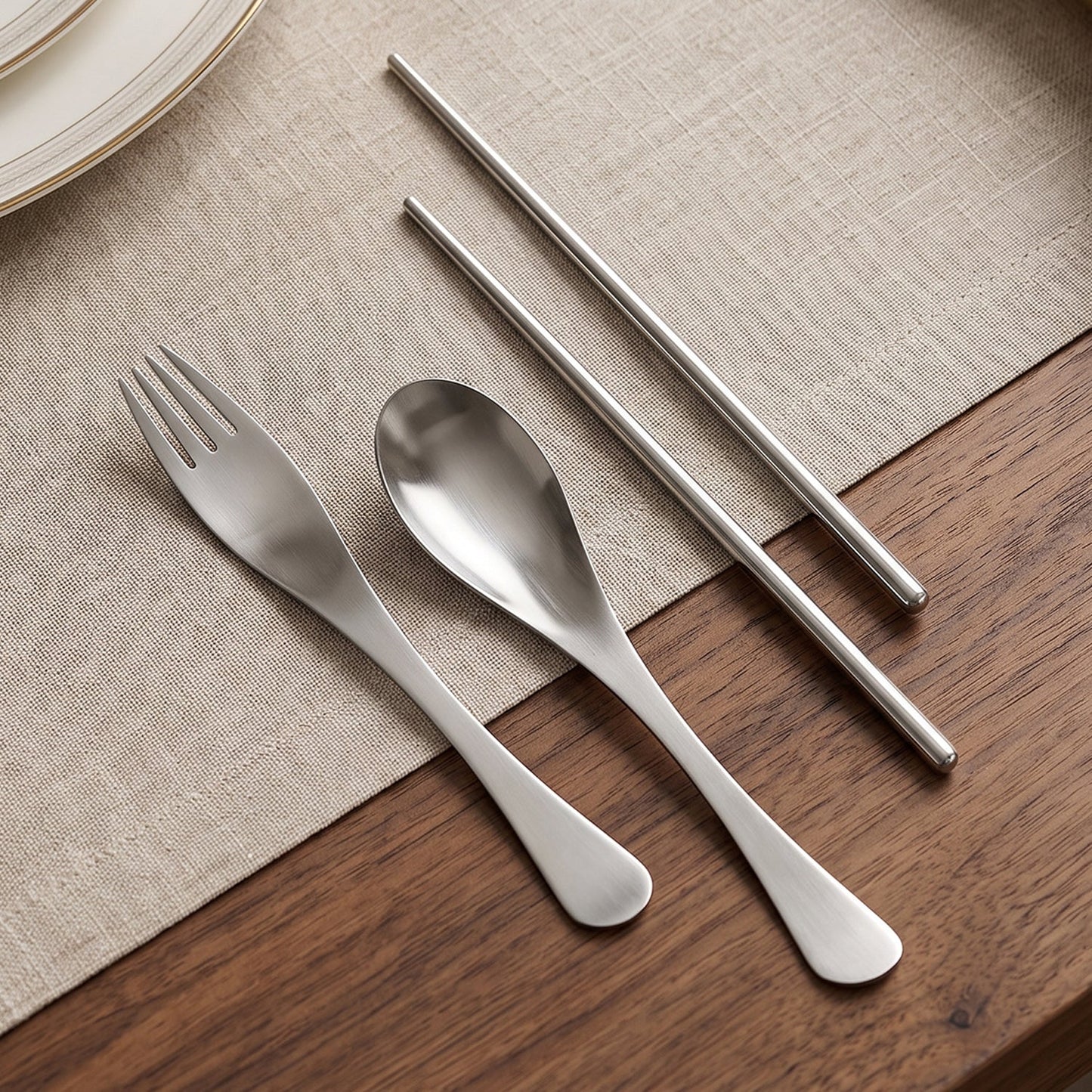 Travel dining set with steel utensils and carry pouch