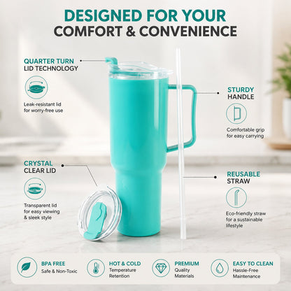Office Desk Tumbler 1800 ml with Handle and Straw Lid – close-up