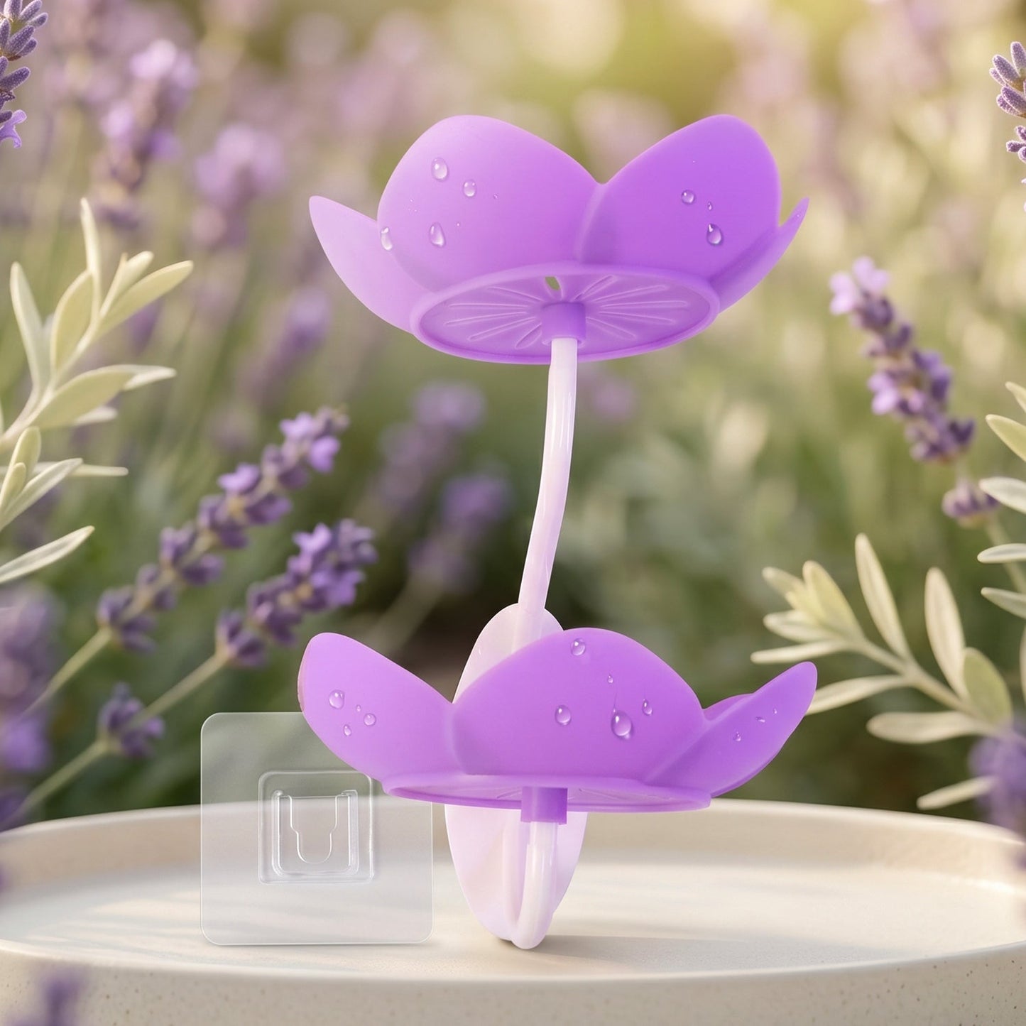 A flower shape wall mounted soap holder installed in a modern bathroom setting.