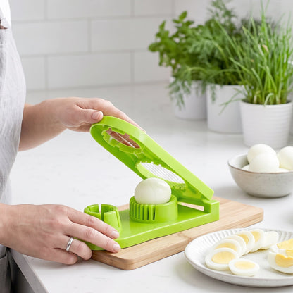 Dual function egg slicer and wedger for salads and garnishes