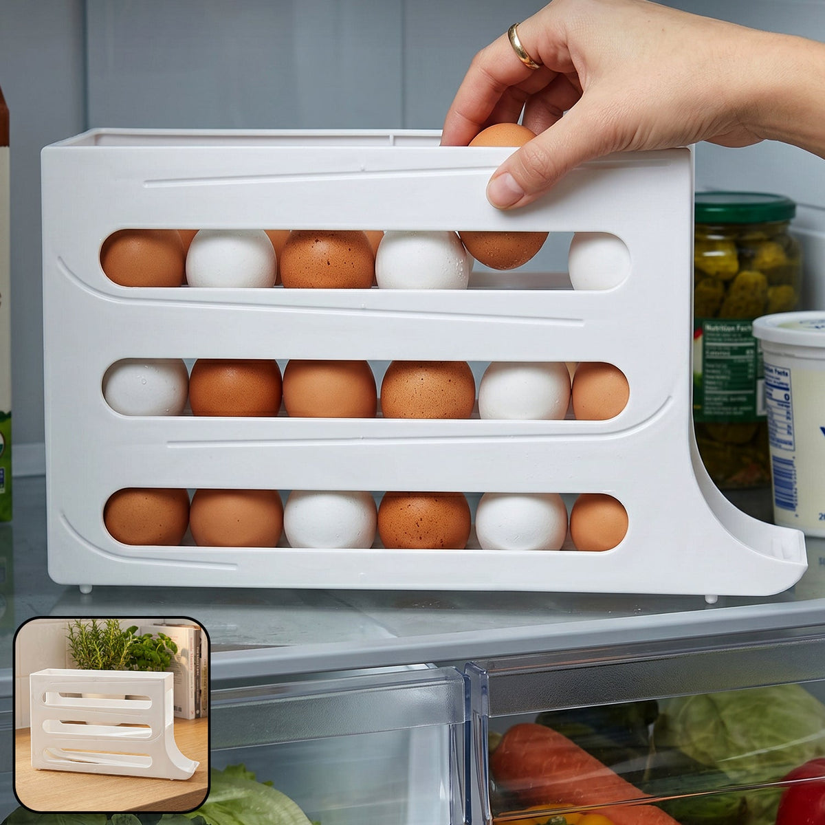 Plastic Egg Storage Organizer – Space-saving Fridge Tray