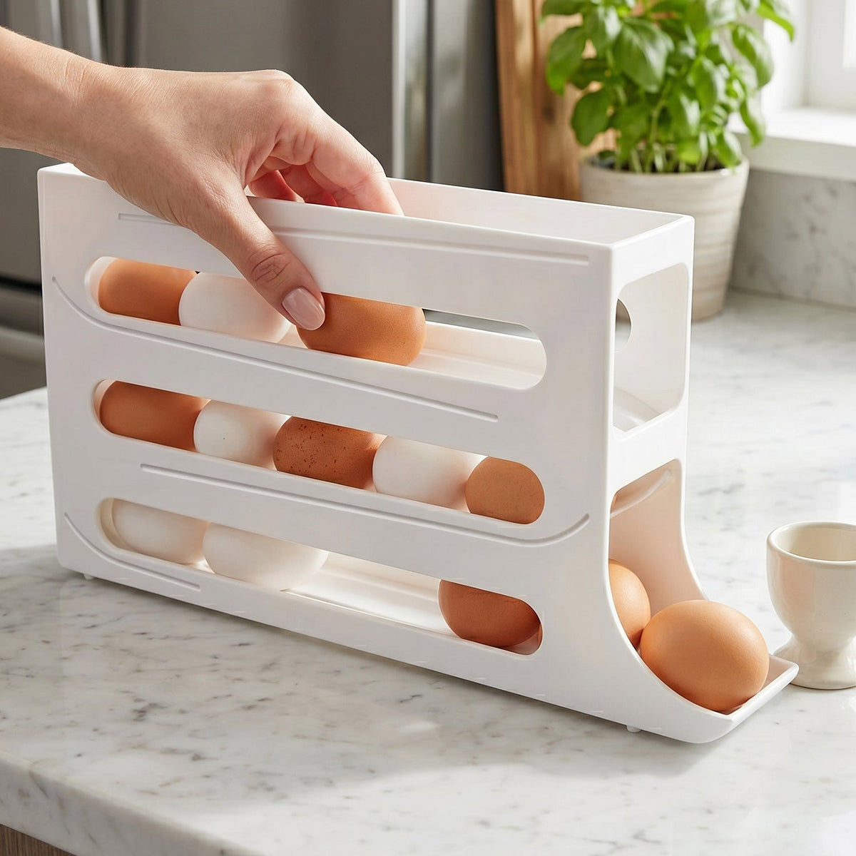 Plastic Egg Storage Organizer – Space-saving Fridge Tray – detail view