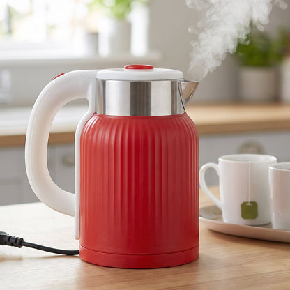 Cordless red electric kettle for tea, coffee and hot water