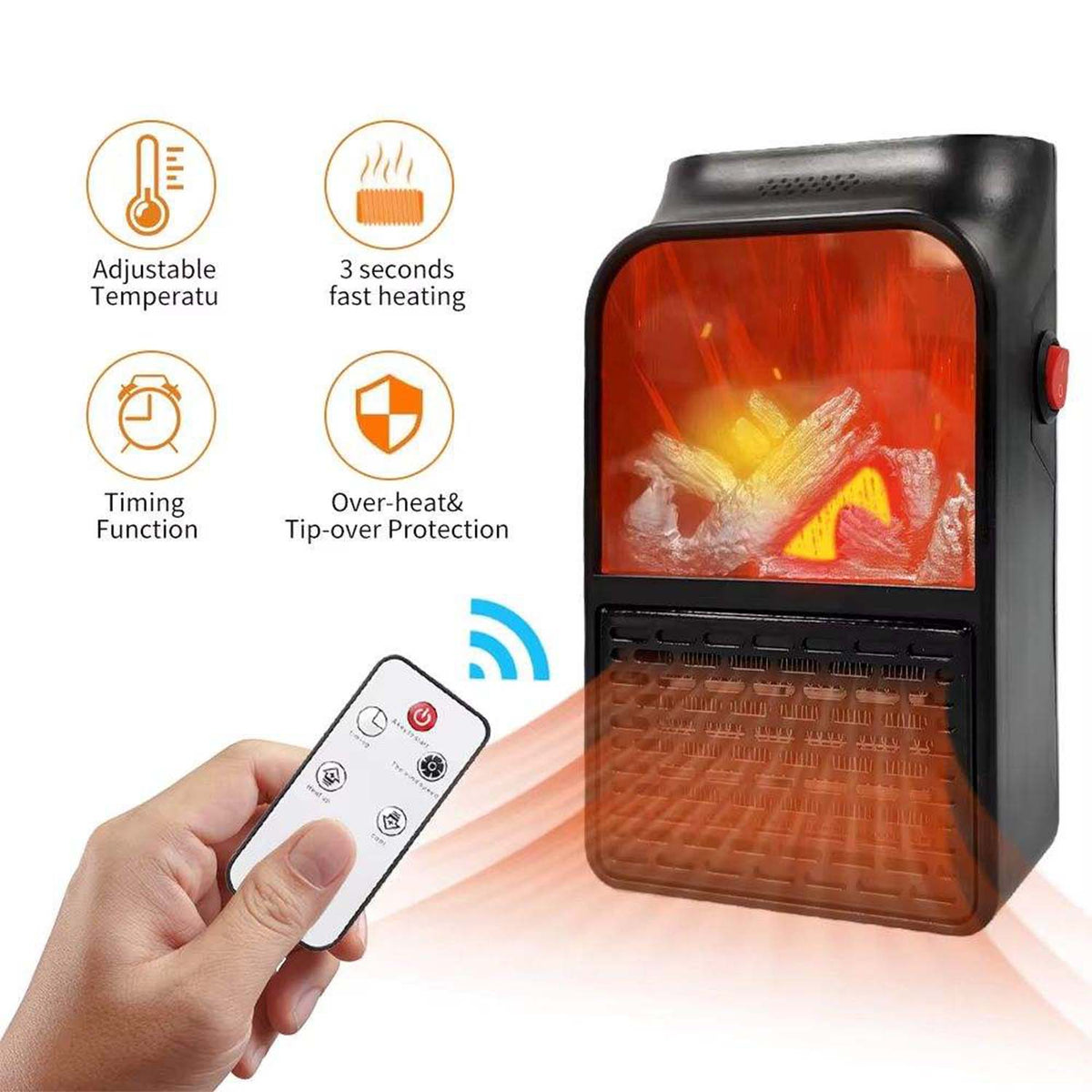 Electric Fireplace Heater – Realistic LED Flame – close-up
