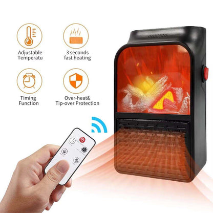 Electric Fireplace Heater – Realistic LED Flame – close-up