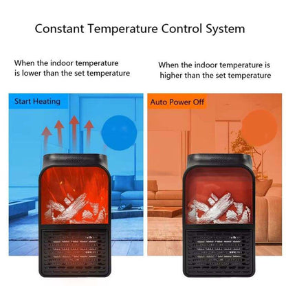 Electric Fireplace Heater – Realistic LED Flame – detail view