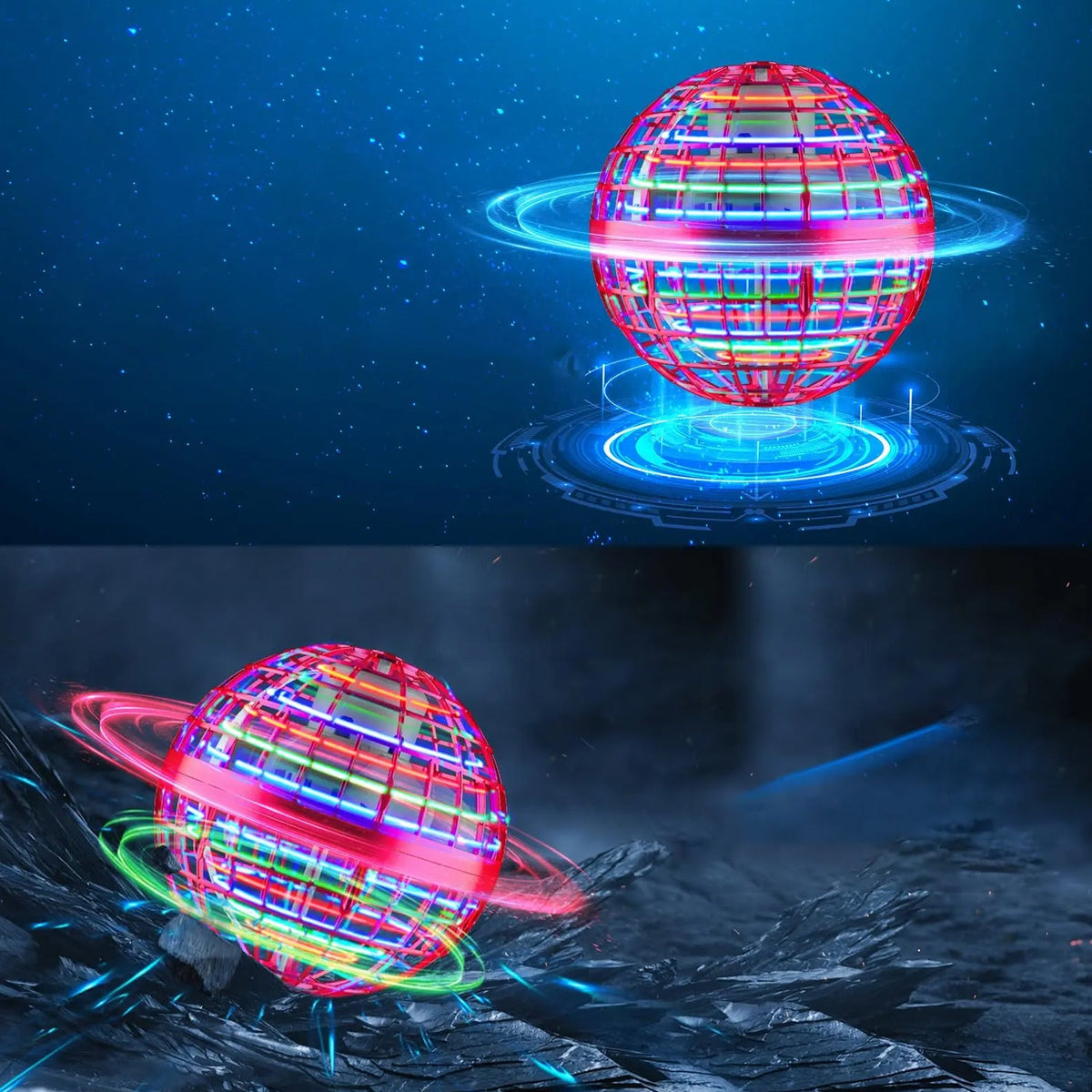 Flying Ball Toy – RGB Lights, 360° Rotation & USB – detail view