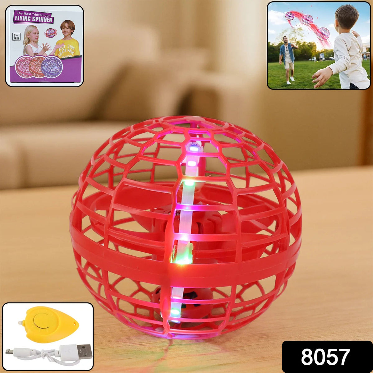 Flying Ball Toy – RGB Lights, 360° Rotation & USB – side view