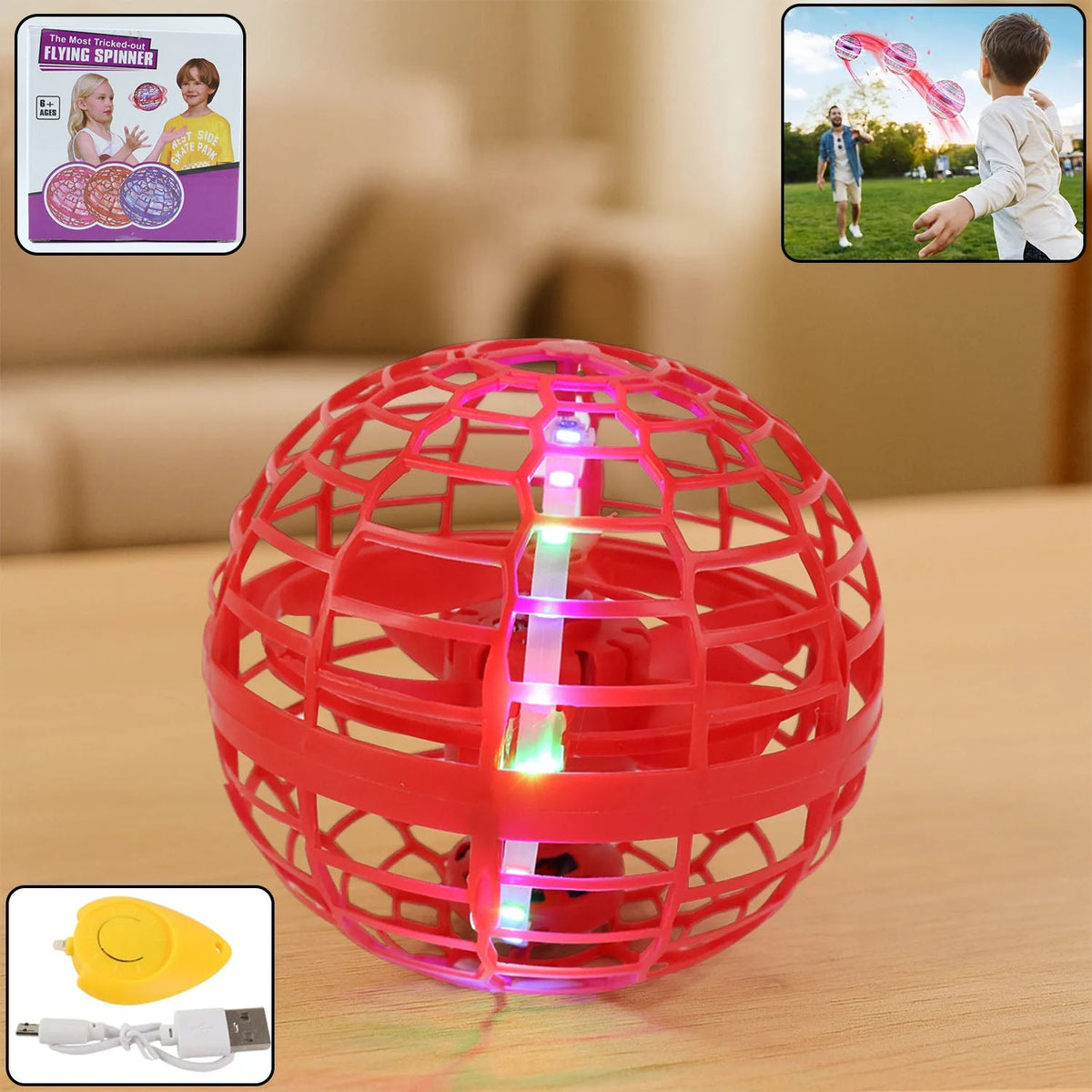 Flying Ball Toy – RGB Lights, 360° Rotation & USB