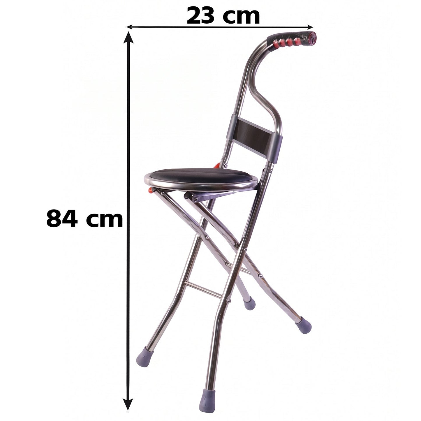 Sturdy 4 leg cane stool with backrest for outdoor and travel use