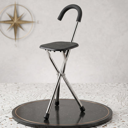 Foldable cane chair with three legs for elderly support and rest