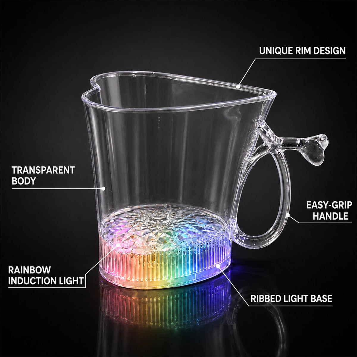 LED Glass Cup – Heart Shape Blinking Party Drinkware – detail view