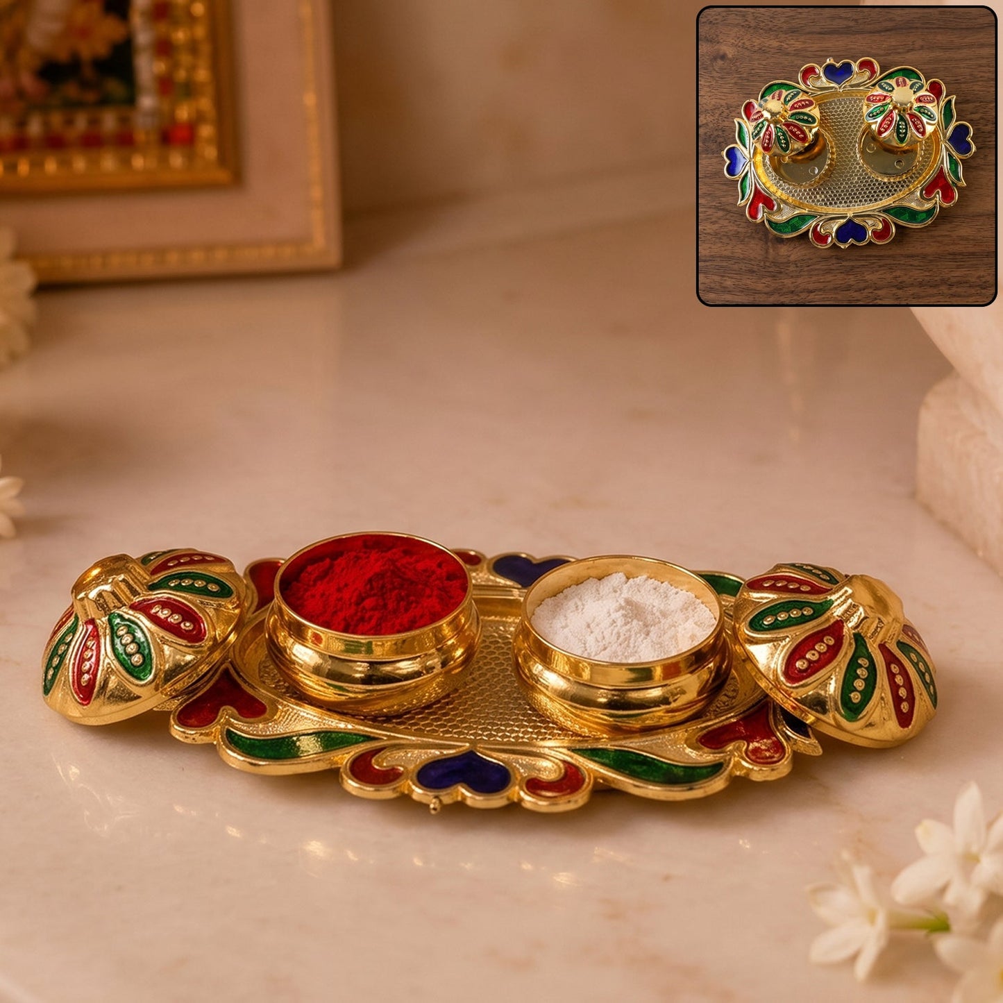 Festive kumkum kankavati thali for Diwali and weddings
