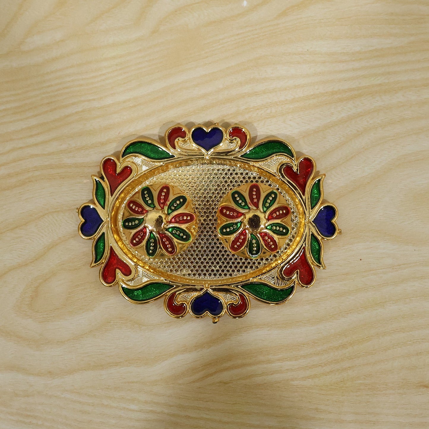 Golden kankavati holder with bowls for auspicious use