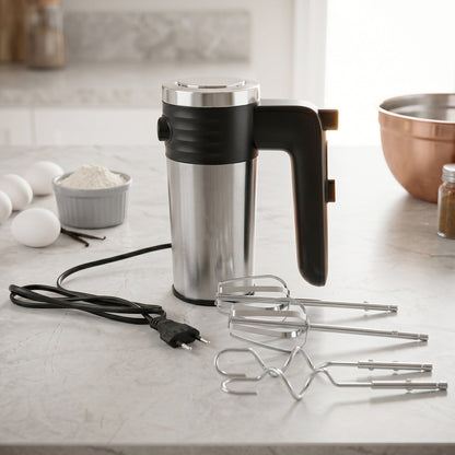 Multi speed hand mixer with stainless steel beaters for baking