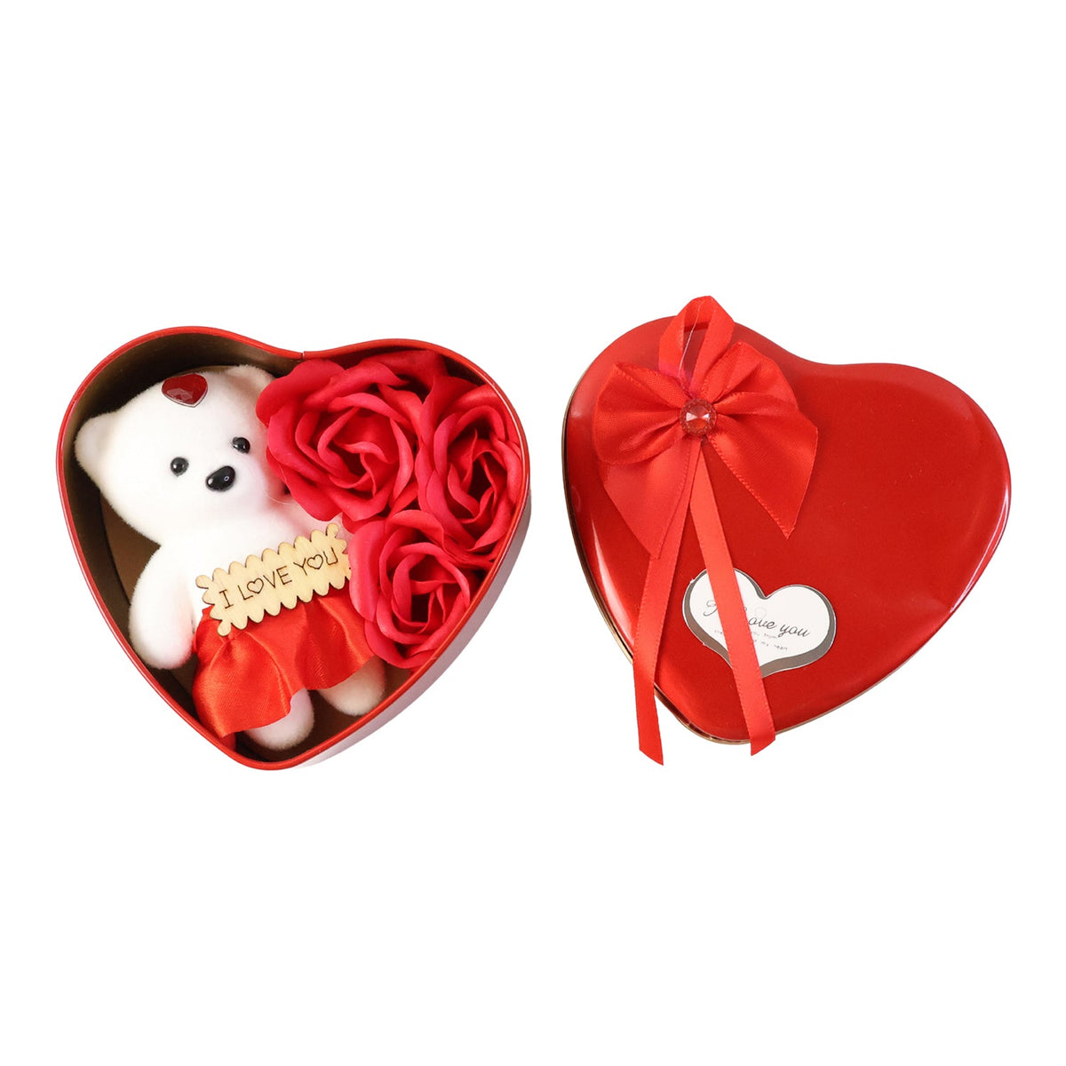 Heart Shape Valentine’s Gift Box with Teddy Bear & Rose – alternate view