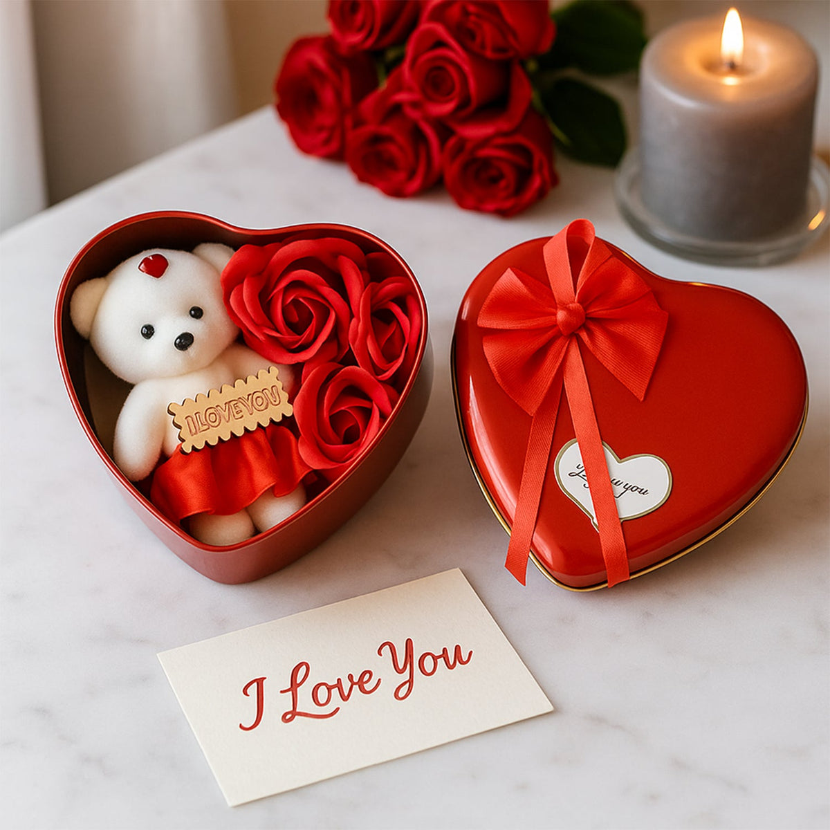 Heart Shape Valentine’s Gift Box with Teddy Bear & Rose – view 7