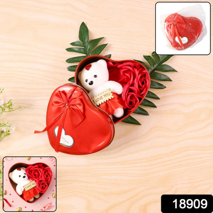 Heart Shape Valentine’s Gift Box with Teddy Bear & Rose – side view