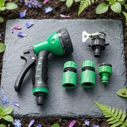 High-pressure garden water spray gun set with flexible hose attachment