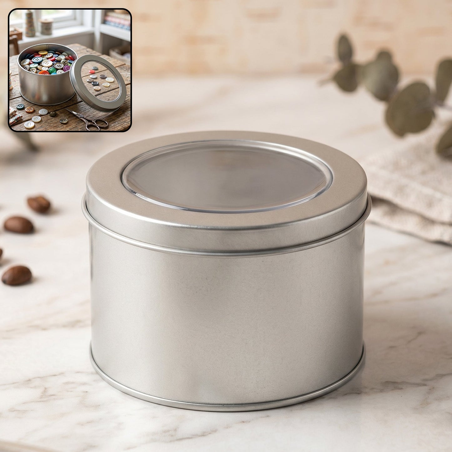 Round metal storage tin box organiser