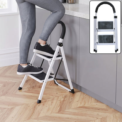 2 step folding ladder with padded handrail and anti slip steel steps (1 pc)