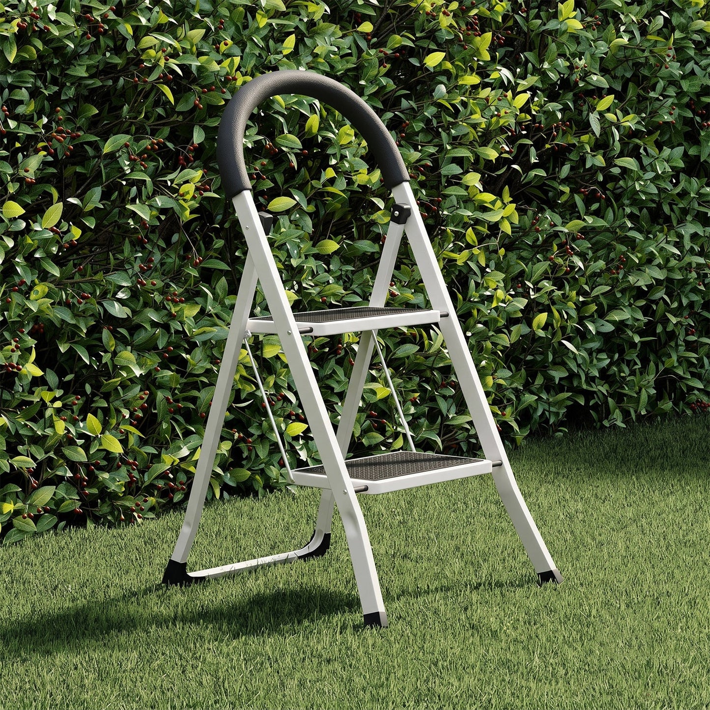 Anti slip 2 step steel ladder with comfortable hand grip