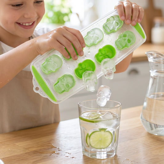 Plastic 8 Grid Ice Cube Tray with Lid Skull Shape Freezer