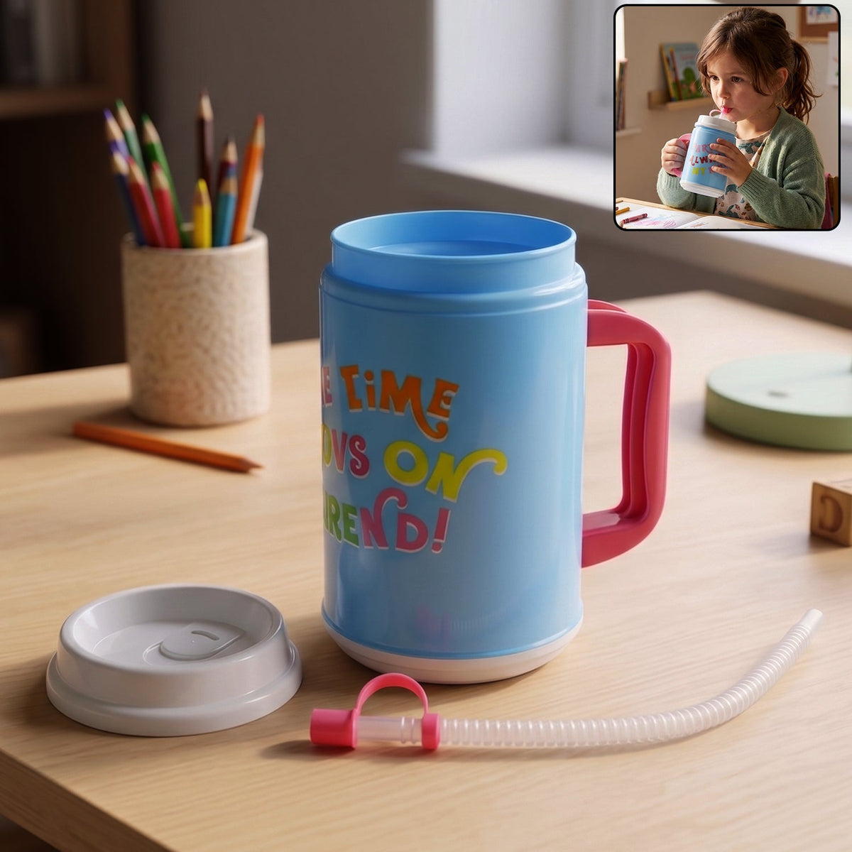 Insulated Mug with Straw – 709 ml Leak-Resistant