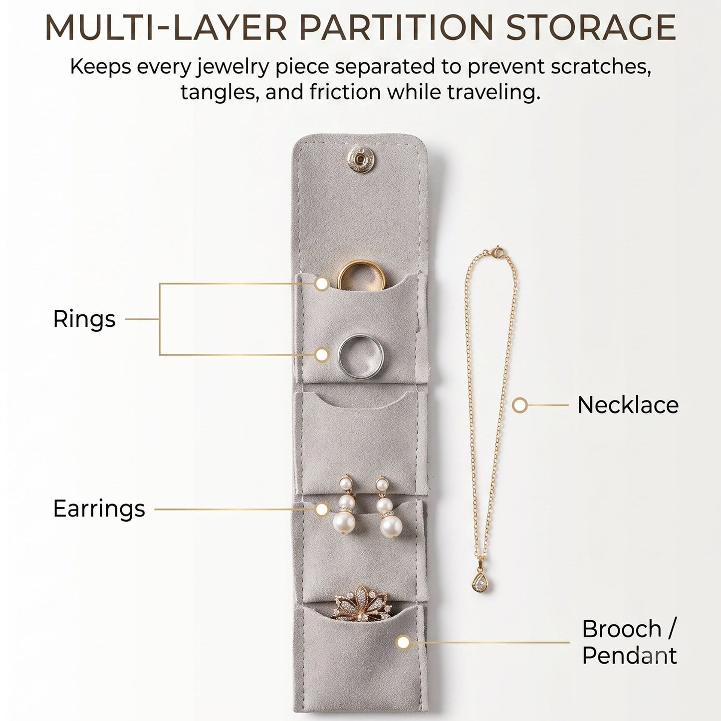 Multi pocket jewellery roll organizer for accessories on the go