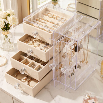 Stackable acrylic box with velvet trays for accessories