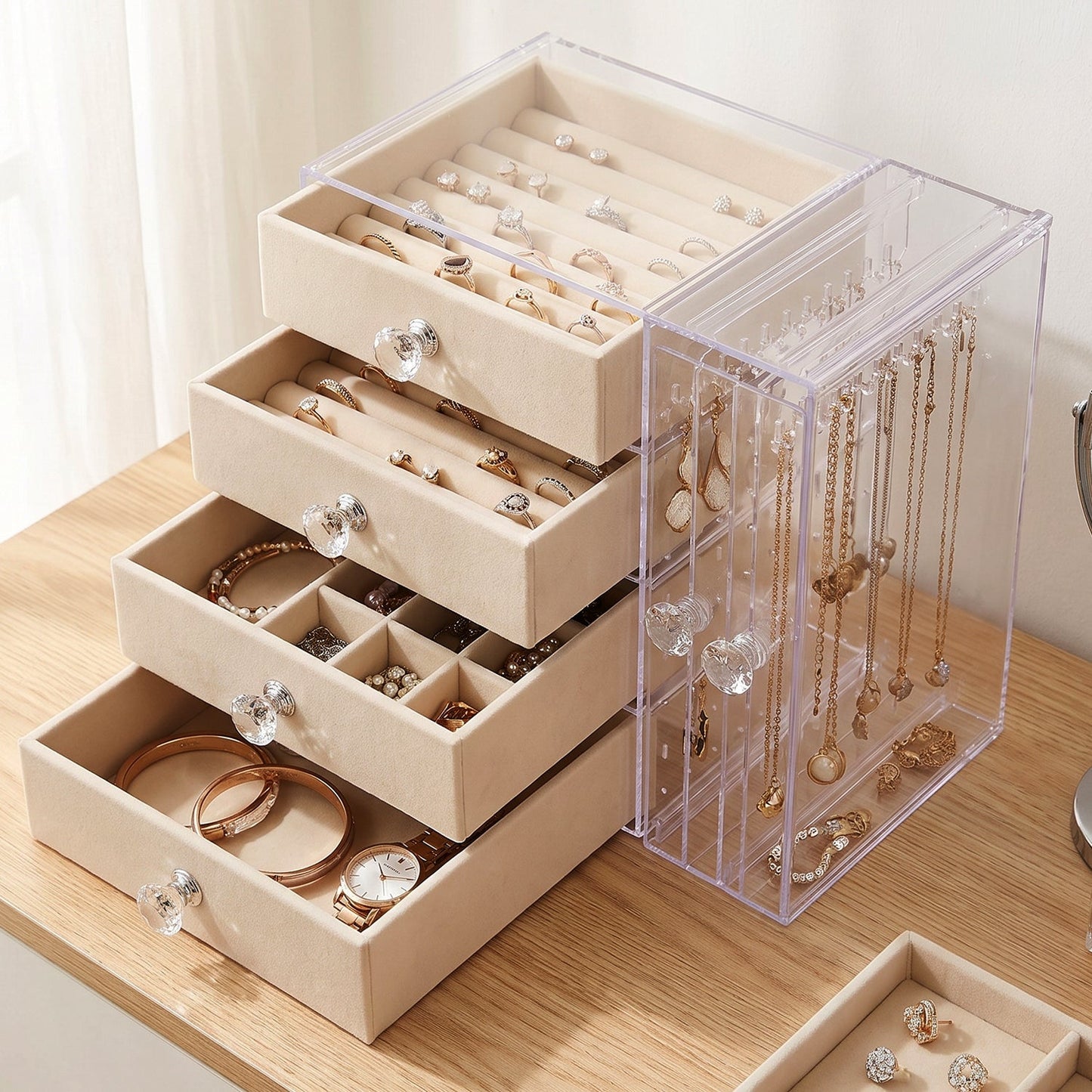 Clear acrylic organizer for rings, earrings and necklaces