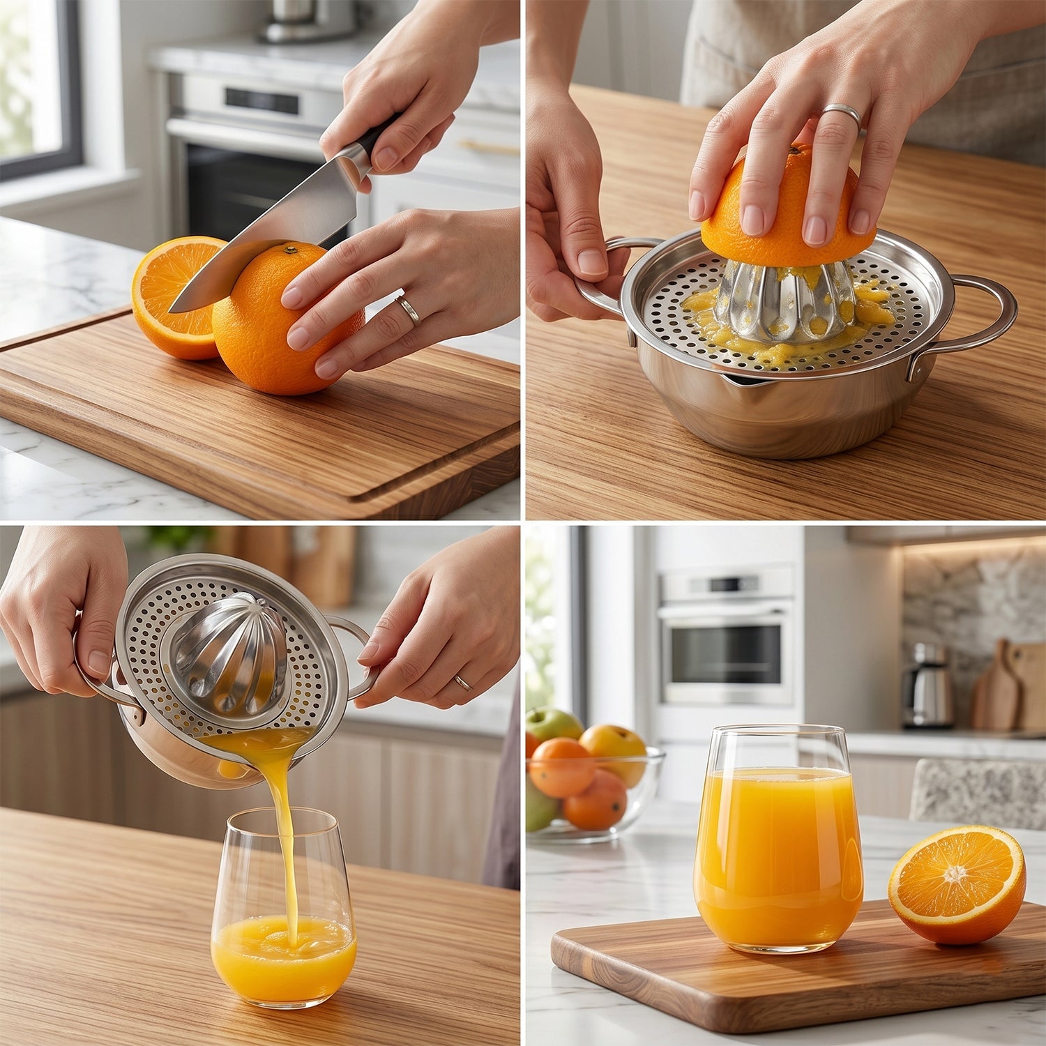 Hand press juicer juicing use